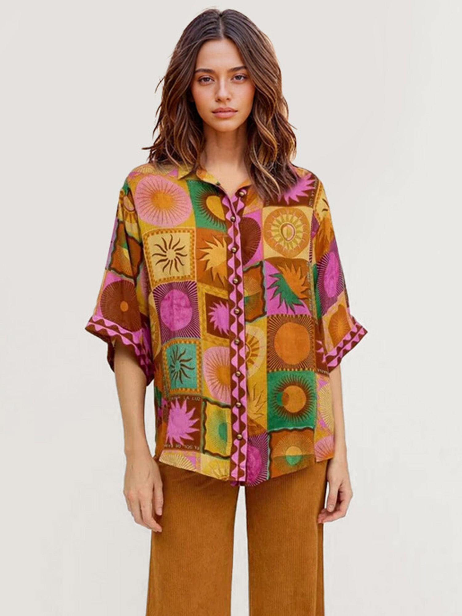 Boho Floral Print Oversized Shirt