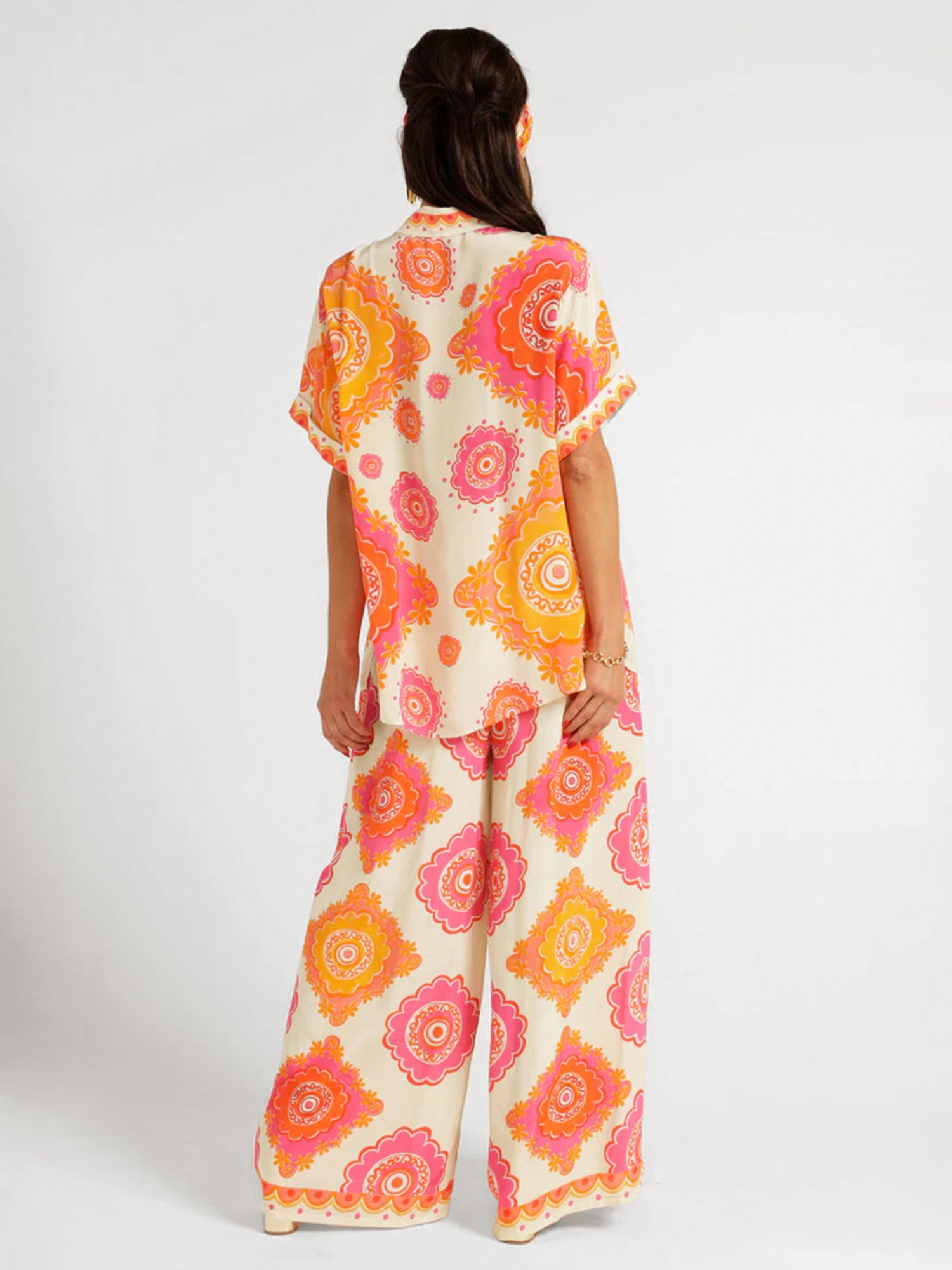 Retro Floral Print Wide-Leg Pants