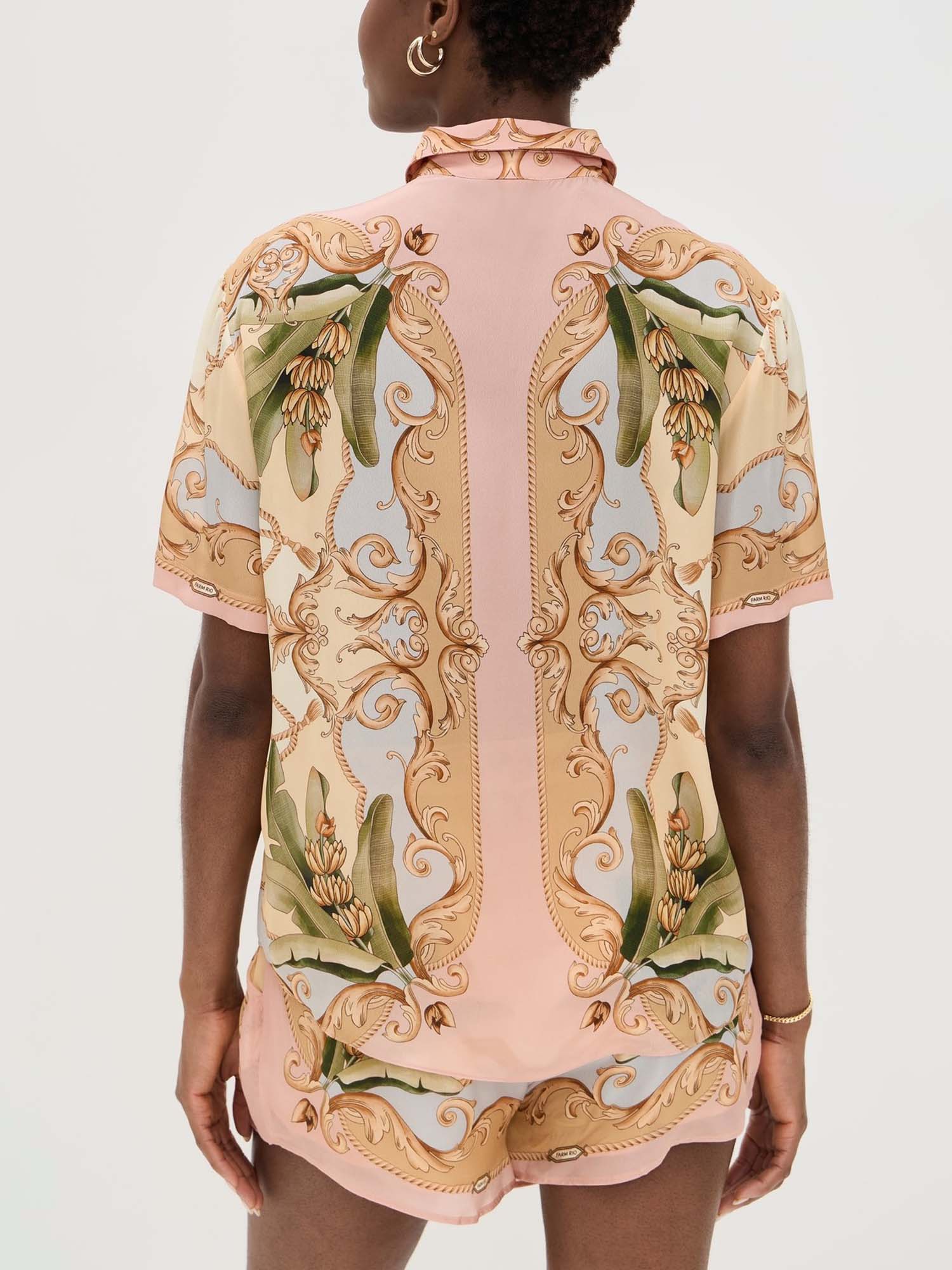 Baroque Print Relaxed Shirt & Shorts Set