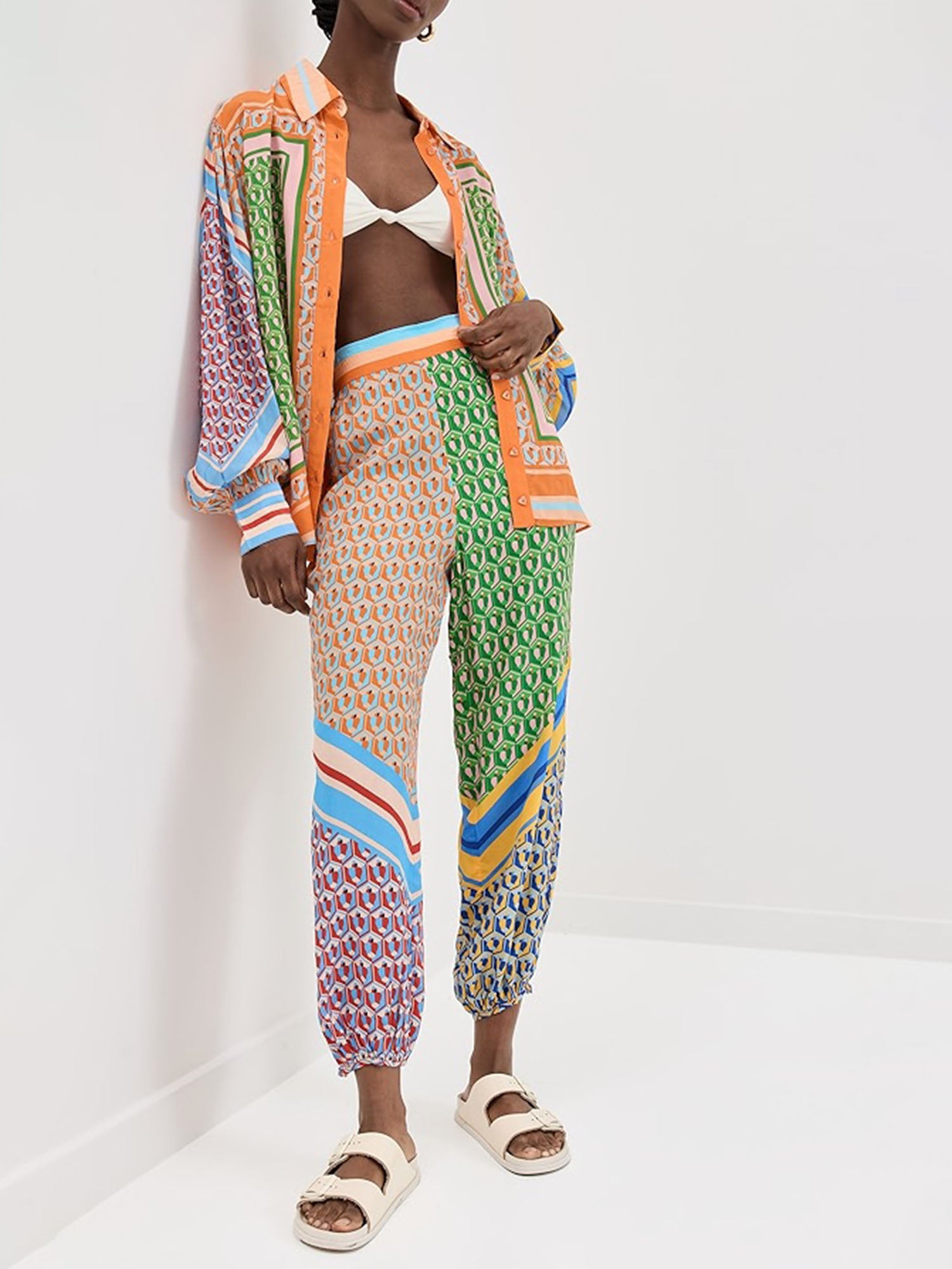 Geometric Print Drawstring Loose Bloomer Pants