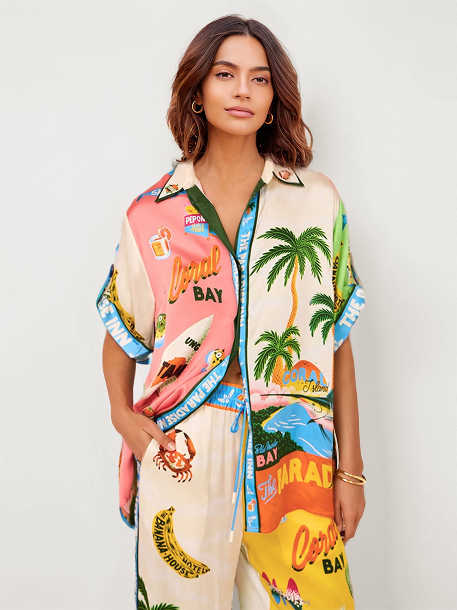 Sunset Beach Graphic Print Button-Up Shirt