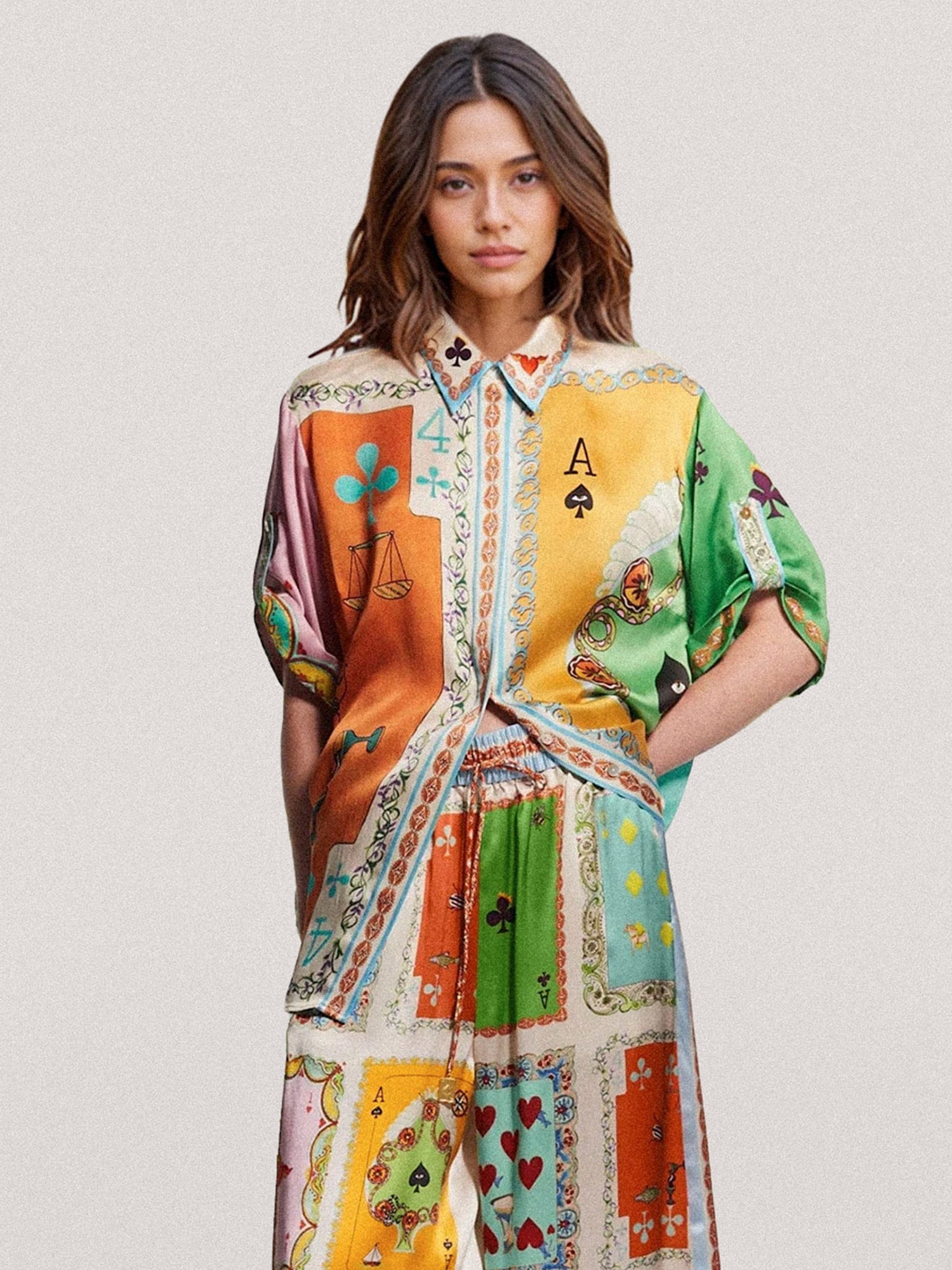 Playing Cards Print Button-Up Shirt