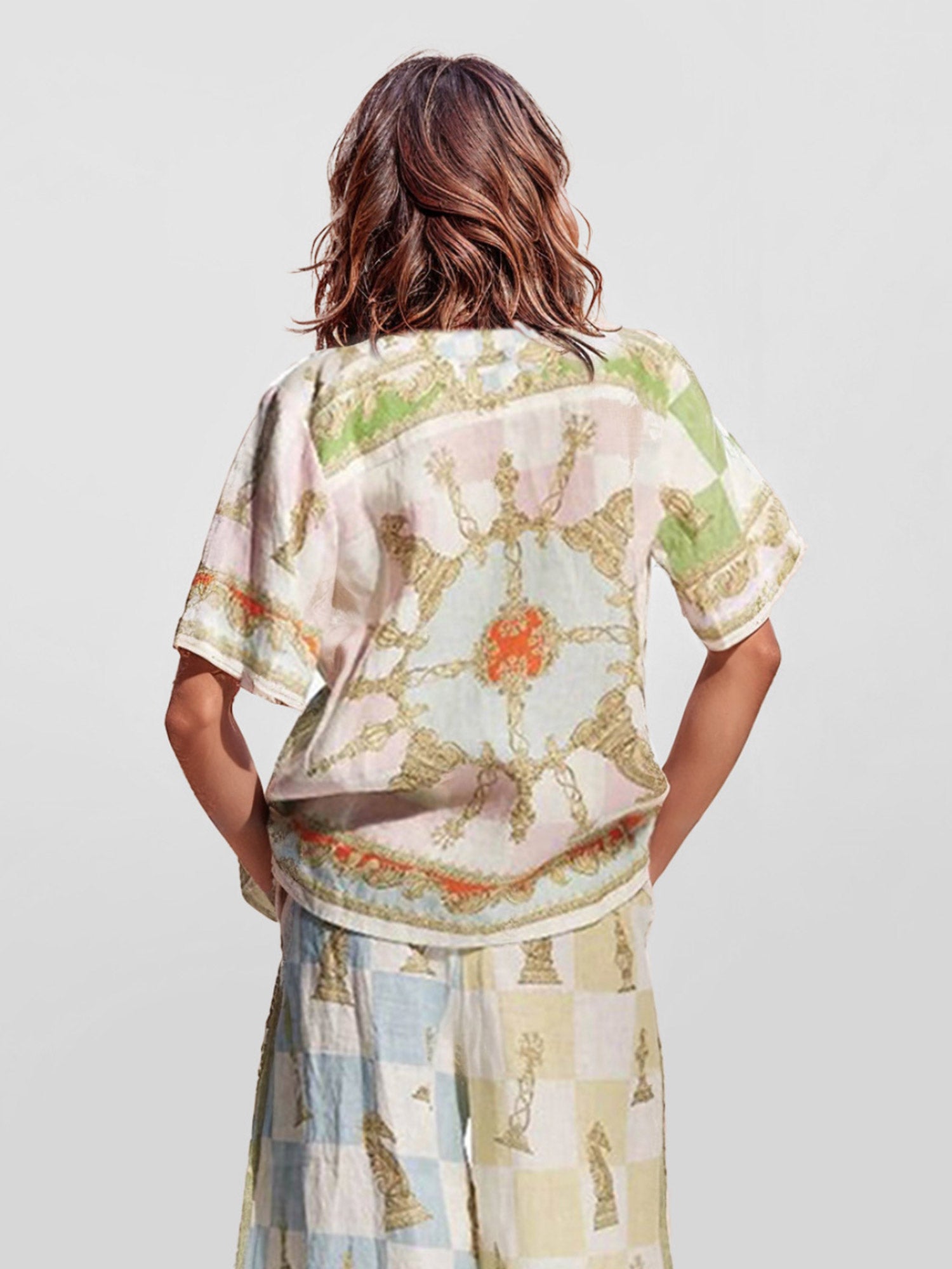 Vintage Chess Print Short-Sleeve Shirt