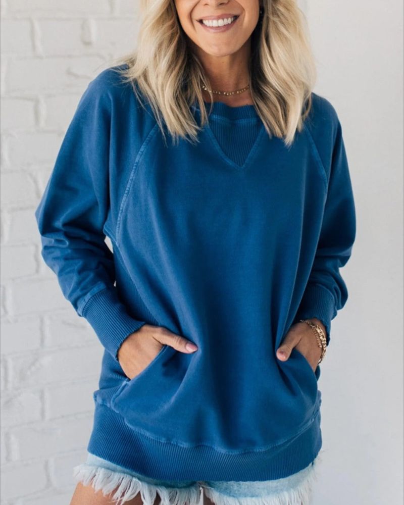 Ribbed Accent Pocketed Pullover