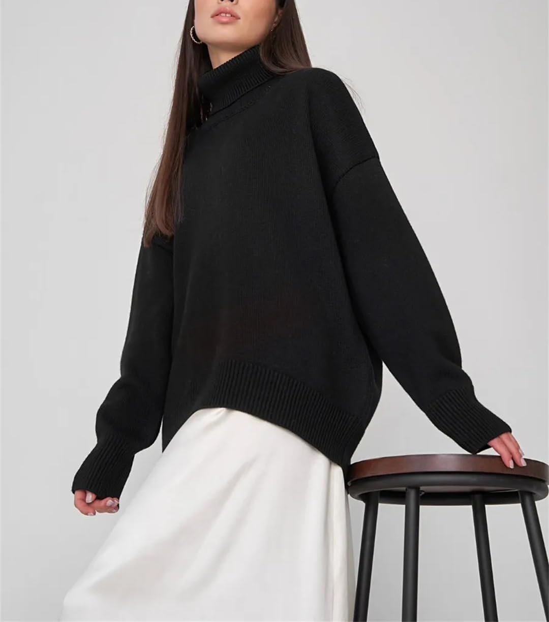 2025 Women Turtleneck Sweater Casual Loose Knitted Jumper