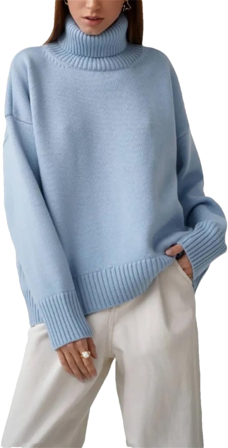 2025 Women Turtleneck Sweater Casual Loose Knitted Jumper