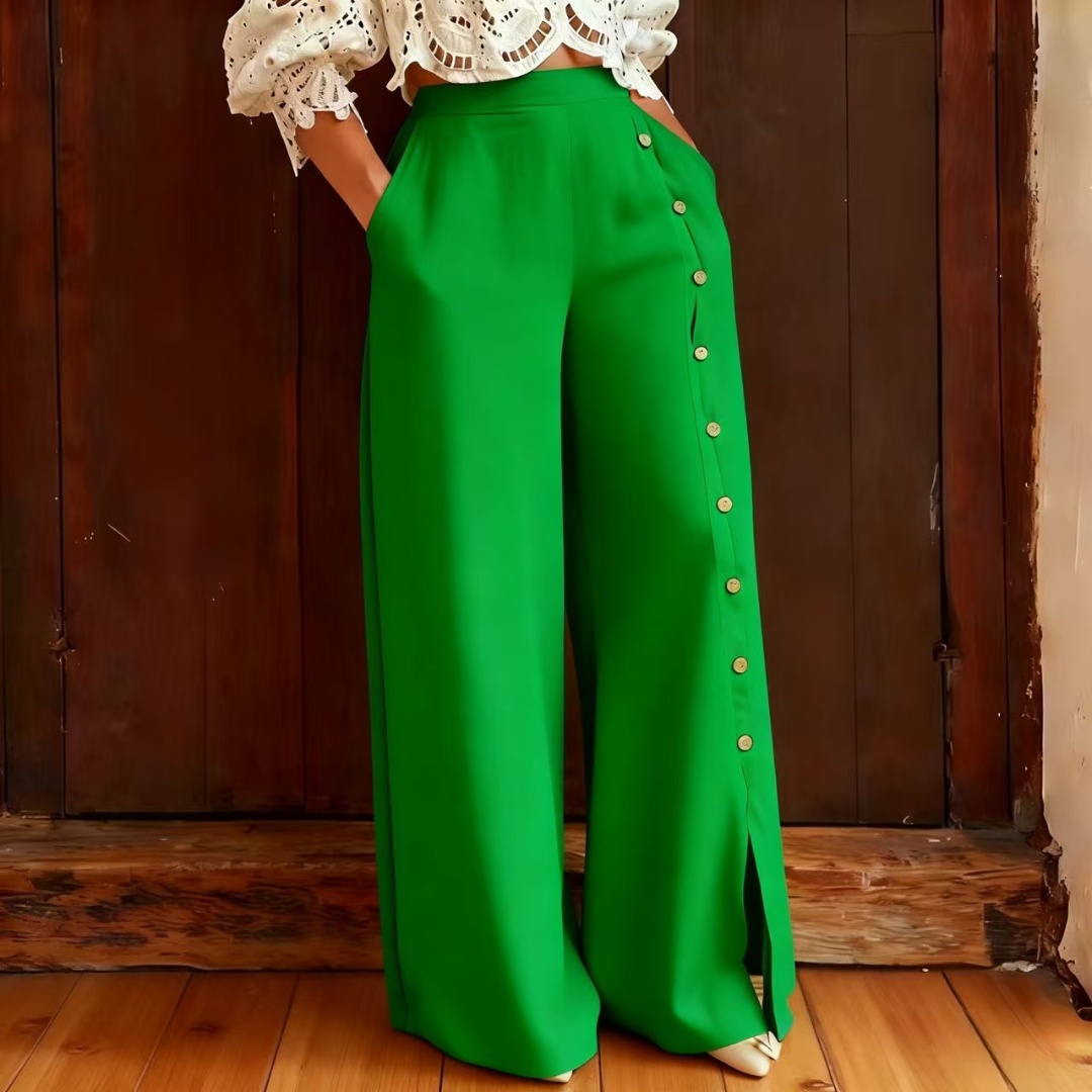 2025 Casual loose multi-button slit wide-leg pants