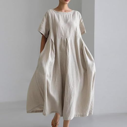 Cotton And Linen Loose Short-Sleeved Skirt