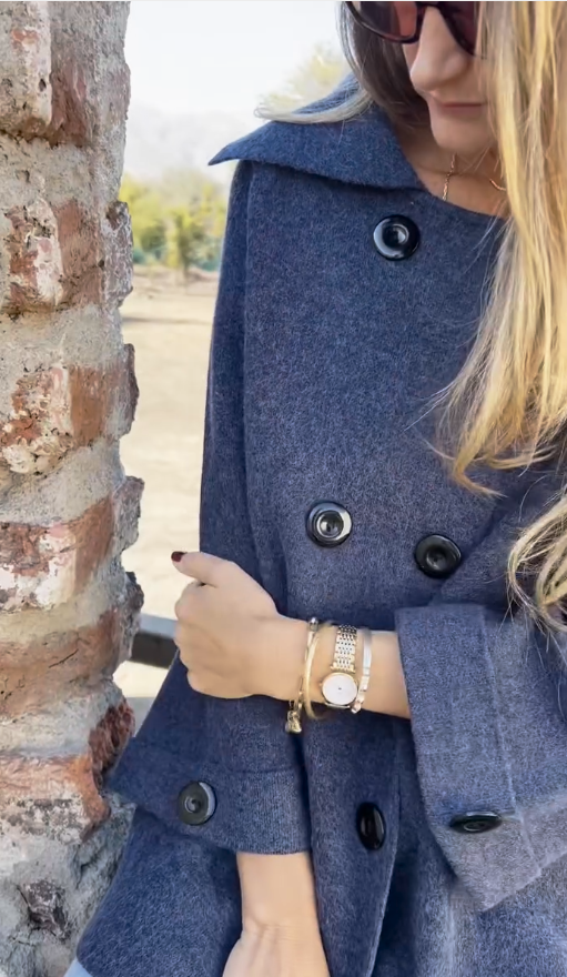 Loose casual double-breasted cashmere wool coat