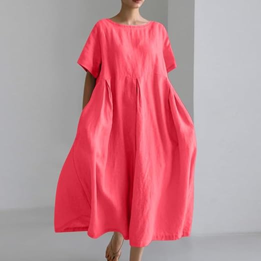 Cotton And Linen Loose Short-Sleeved Skirt