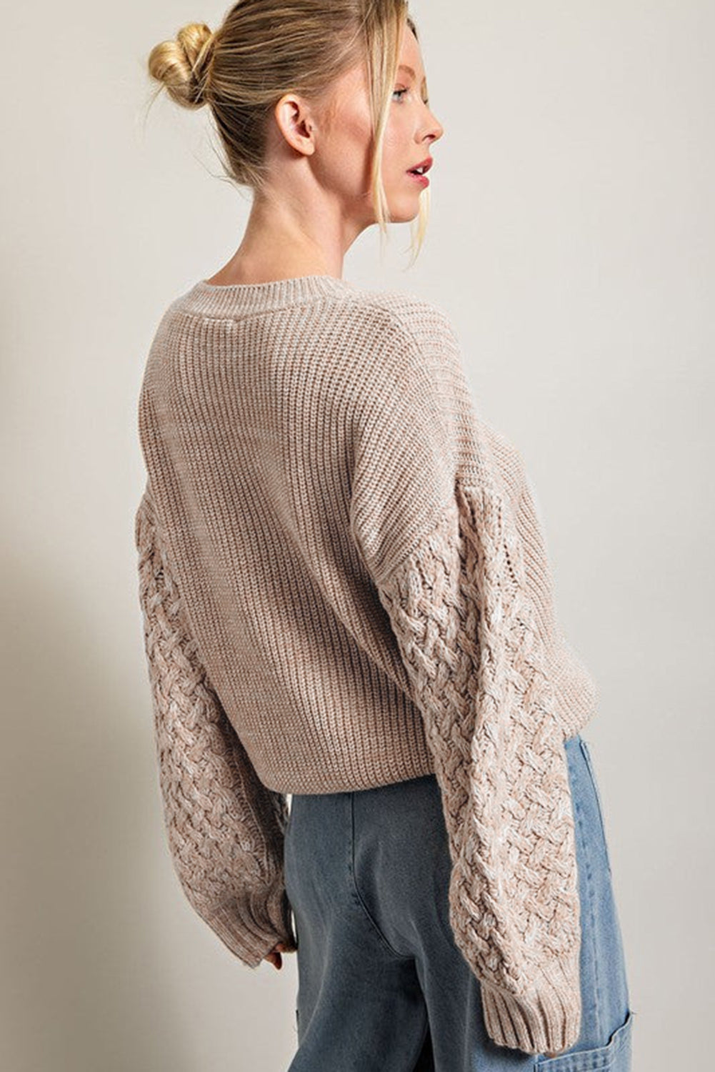 Chunky Knit Sleeve Drop Shoulder Sweater