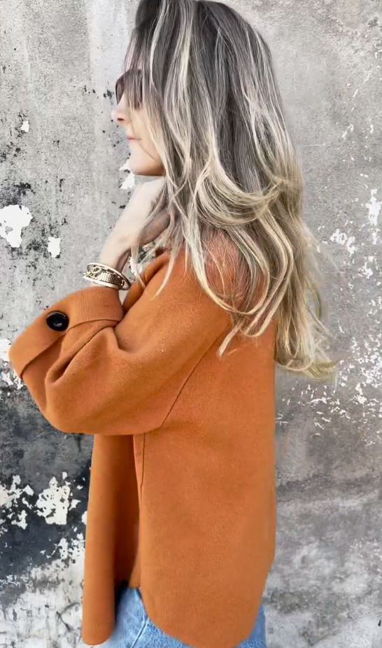 Loose casual double-breasted cashmere wool coat