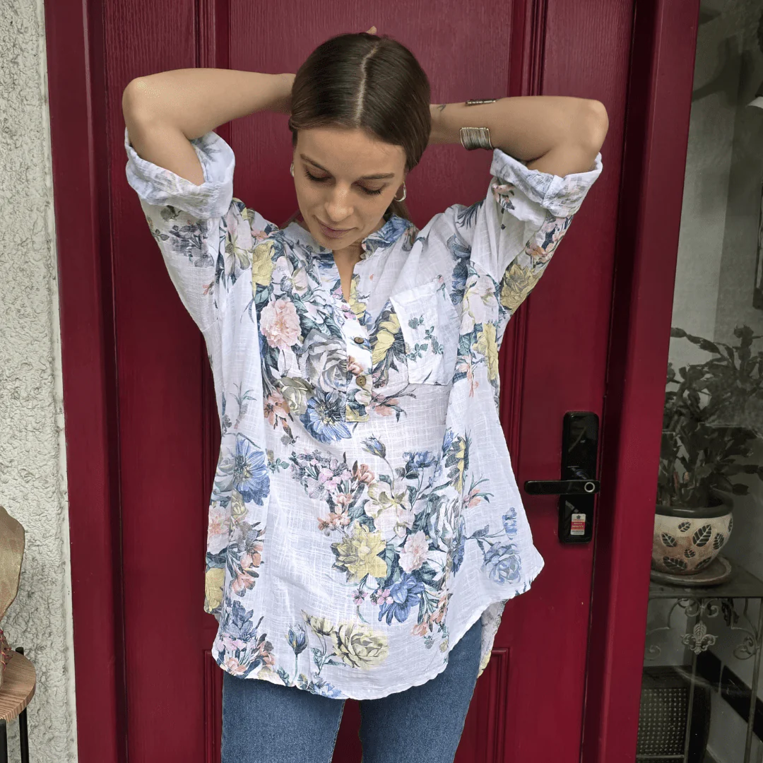 Cotton Three Quarter Sleeves Floral Printed Shirt