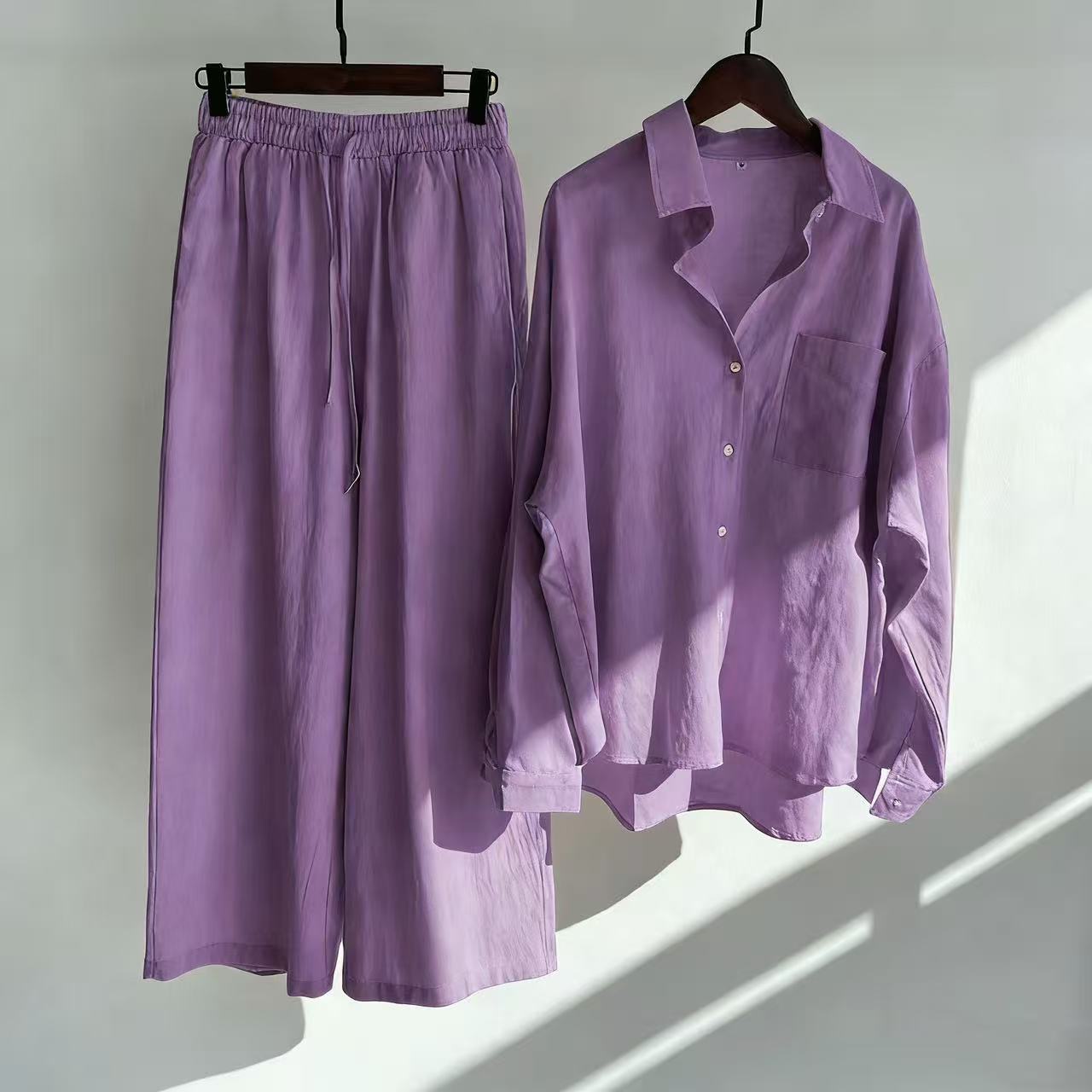 🌸Cotton and linen shirt and high-waisted trousers set