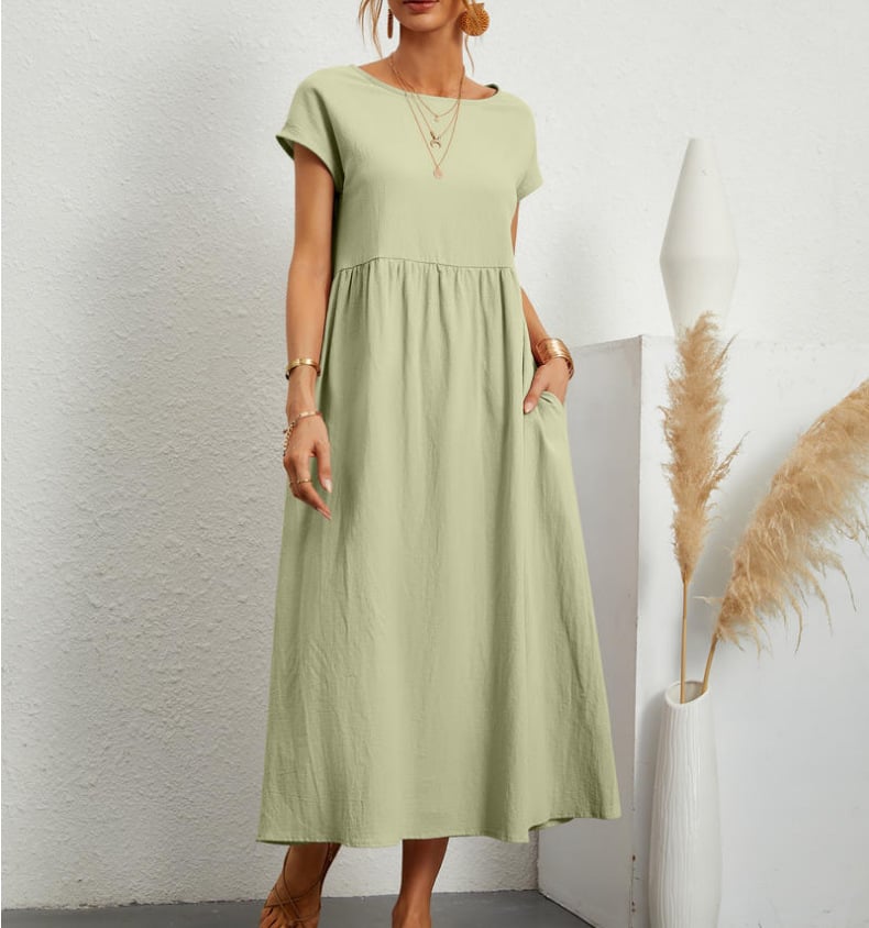 Solid Color Sleeveless Loose Cotton and linen Pocket Dress