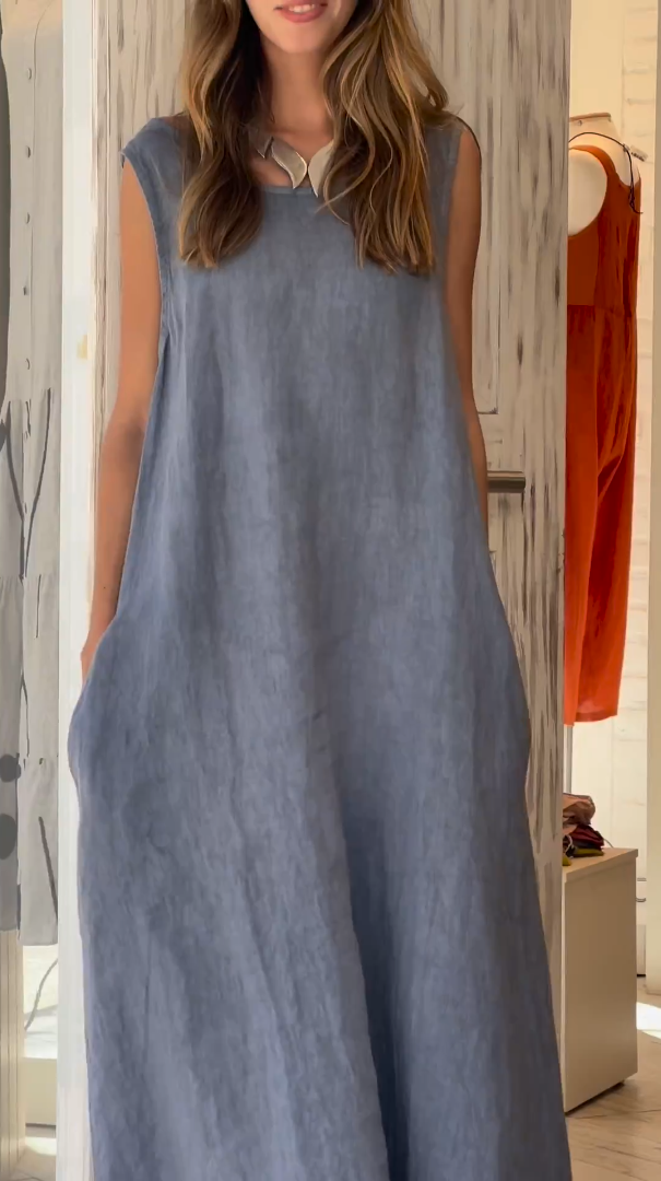 2024 Women's Cotton linen casual sleeveless dress