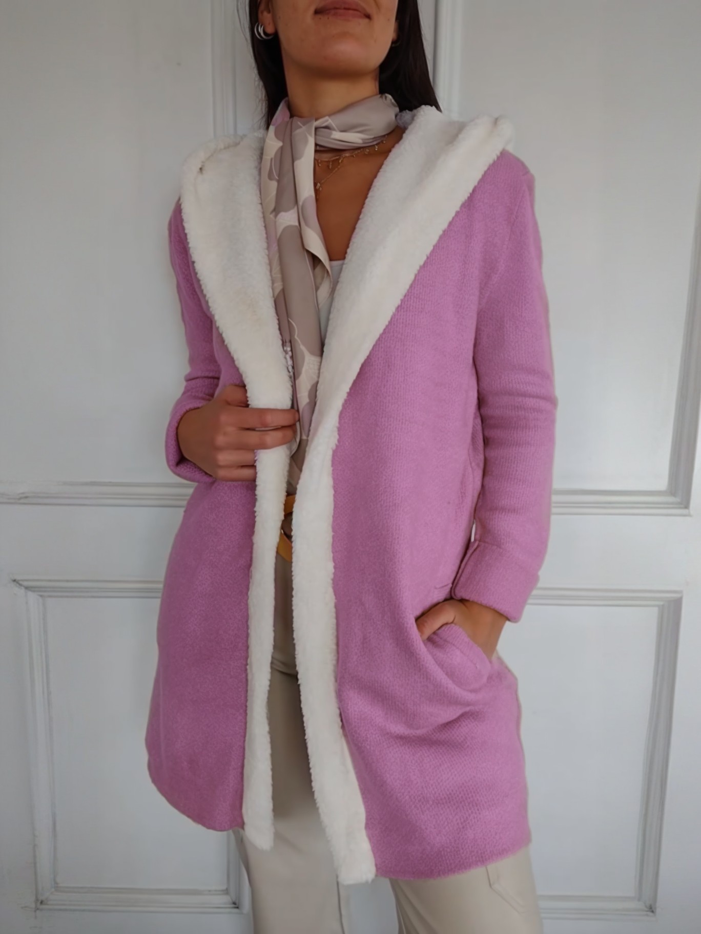 Women's Long Sleeve Hooded Fuzzy Casual Sweater Coat With Pockets