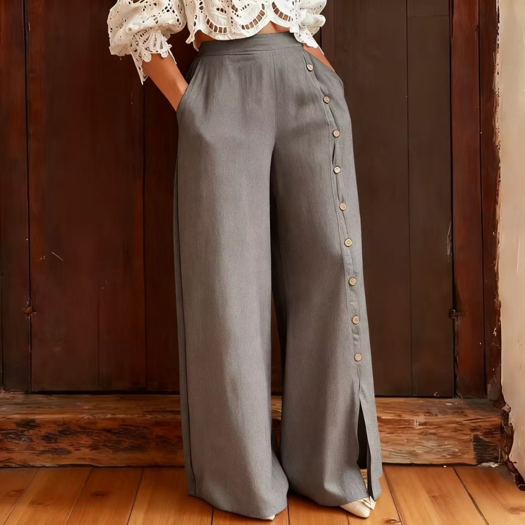 2025 Casual loose multi-button slit wide-leg pants