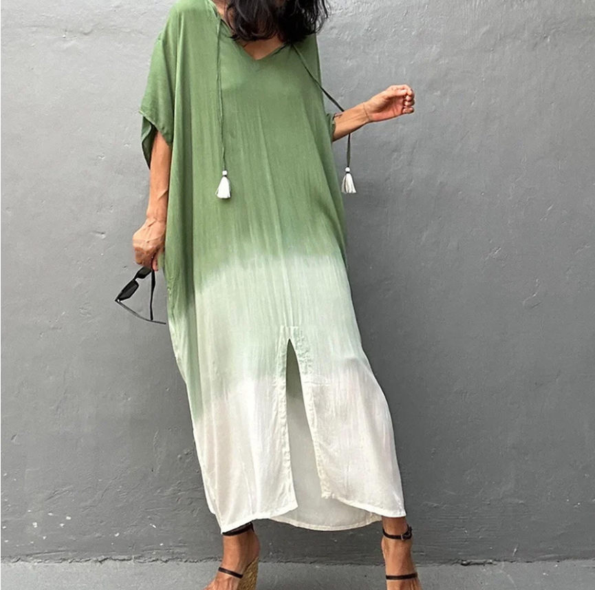 Gradient Color Beach Smock Fringe Cardigan Dress