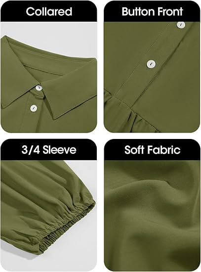 Casual V-neck three-quarter sleeve button dress