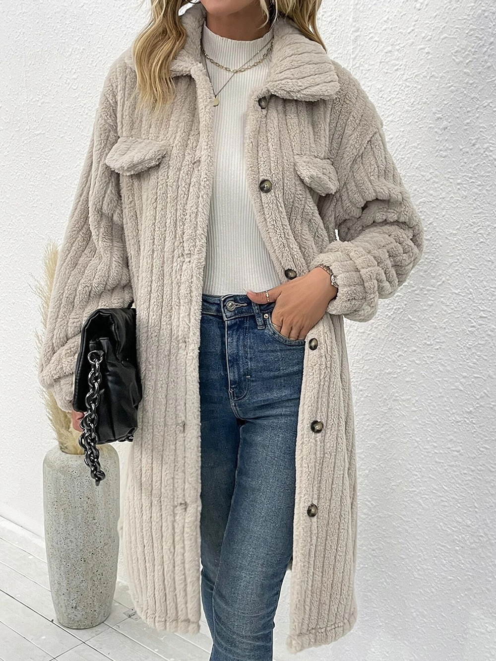 🔥Autumn and winter long retro faux fur loose lapel plush coat