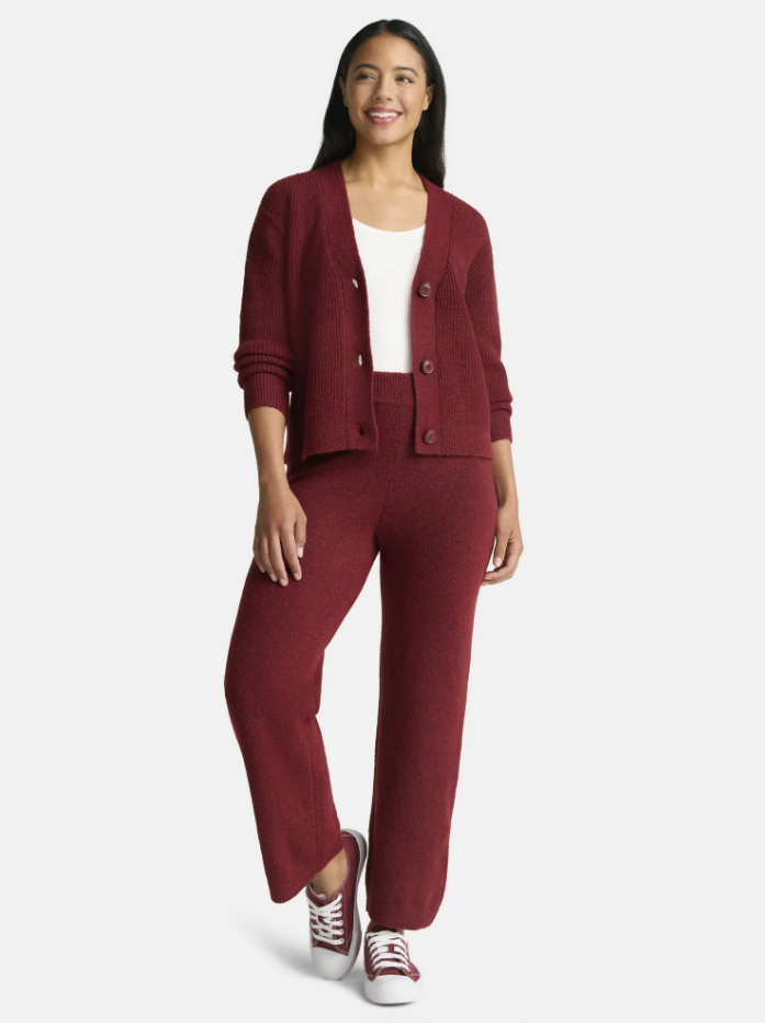 Casual V-neck buttoned knitted drawstring suit