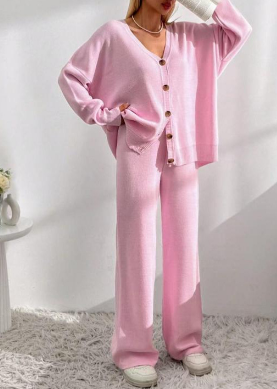 2025🎄 Solid Color Button-Down Drop Shoulder Cashmere Cardigan Set