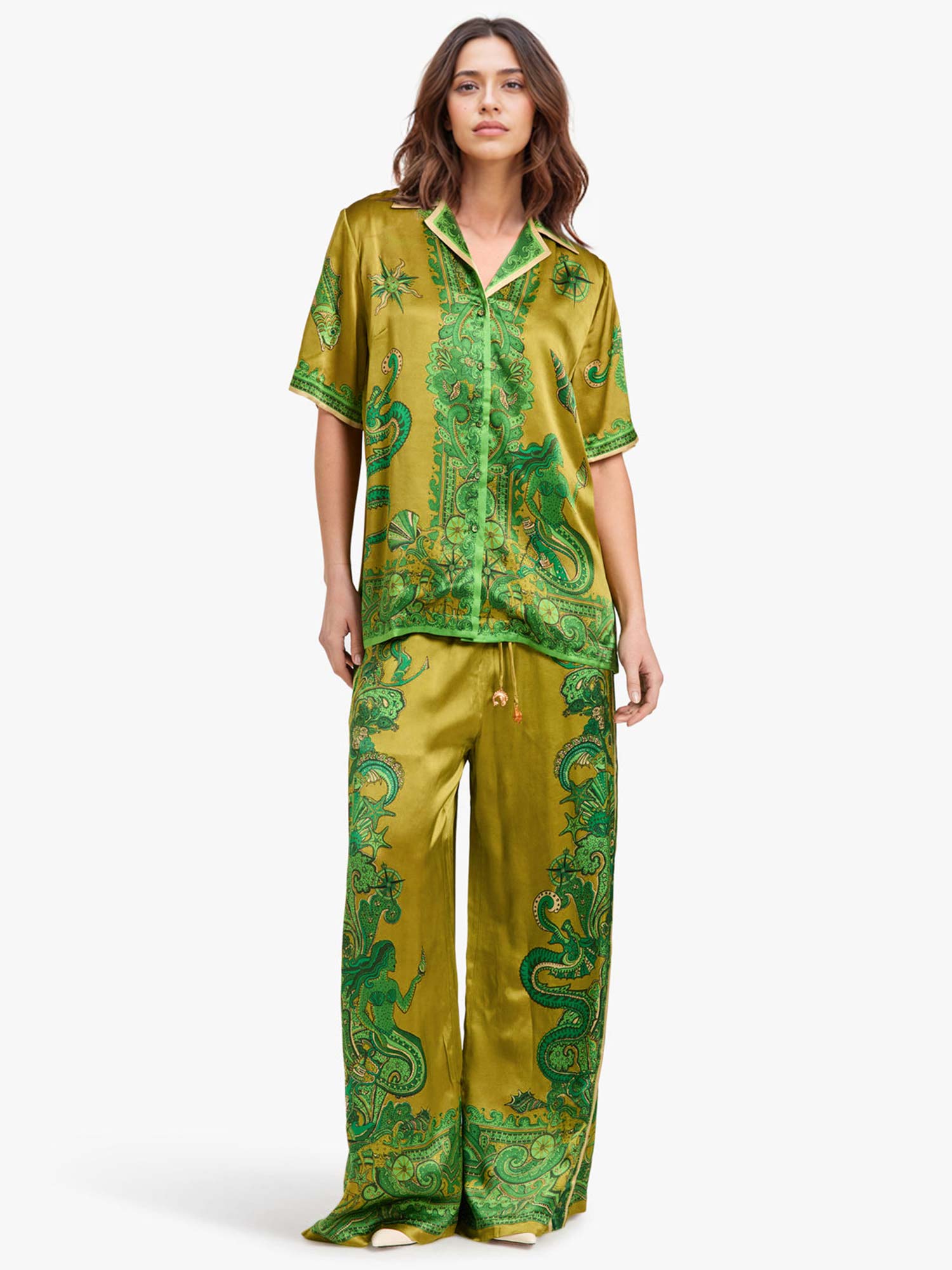 Floral Print Satin Loose-Fit Pants