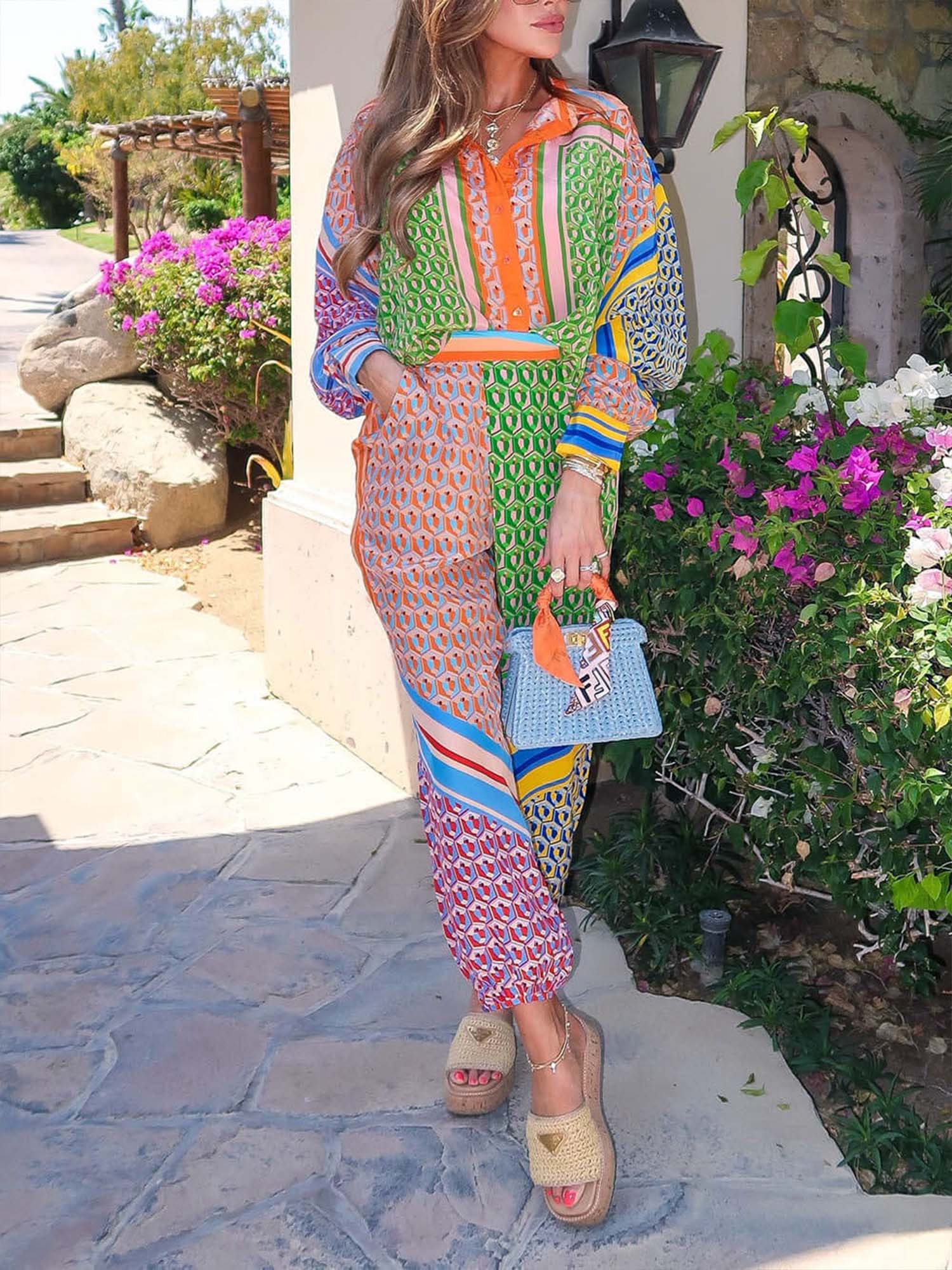 Geometric Print Drawstring Loose Bloomer Pants