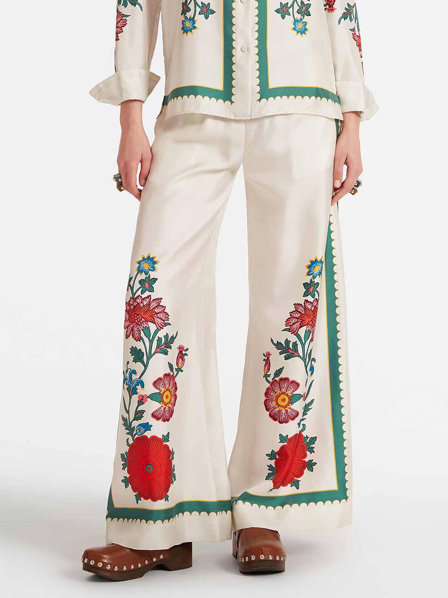 White Blossom Wide-Leg Pants