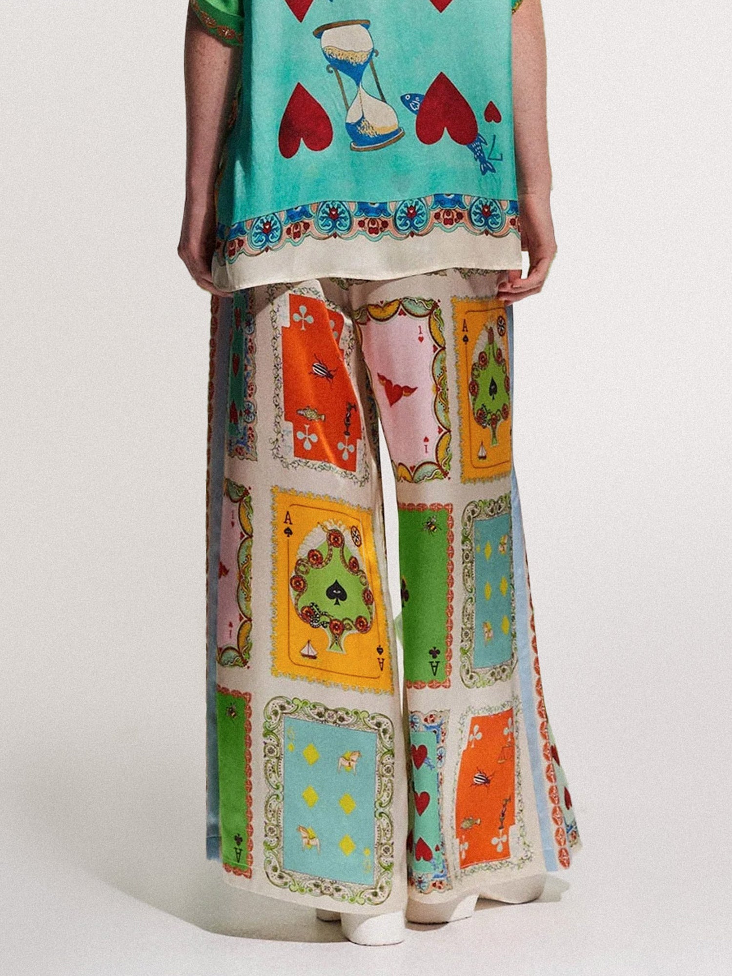 Playing Cards Print Wide-Leg Pants