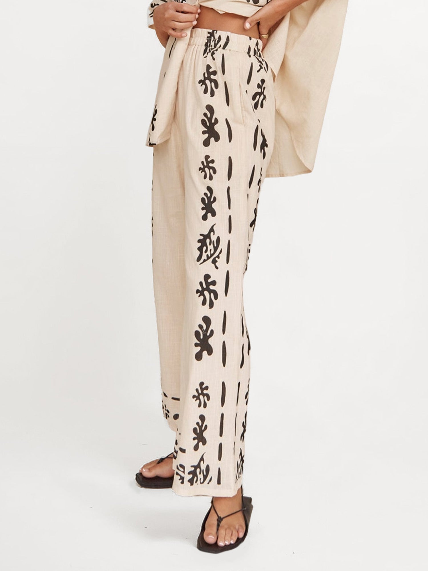 Cream Pants with Bold Black Print