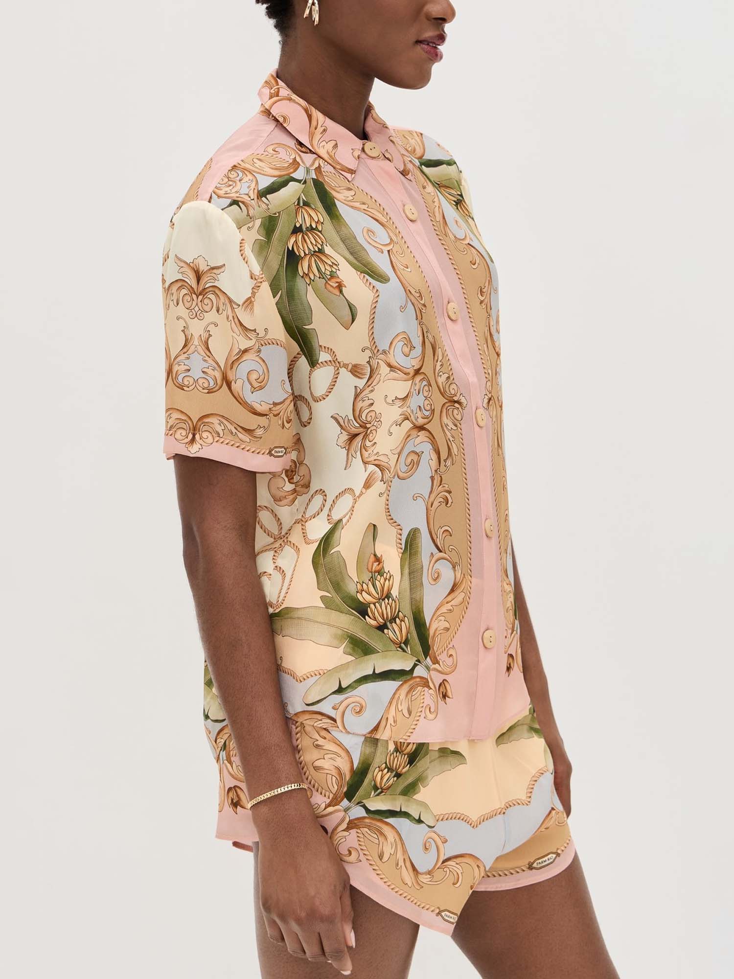 Baroque Print Relaxed Shirt & Shorts Set