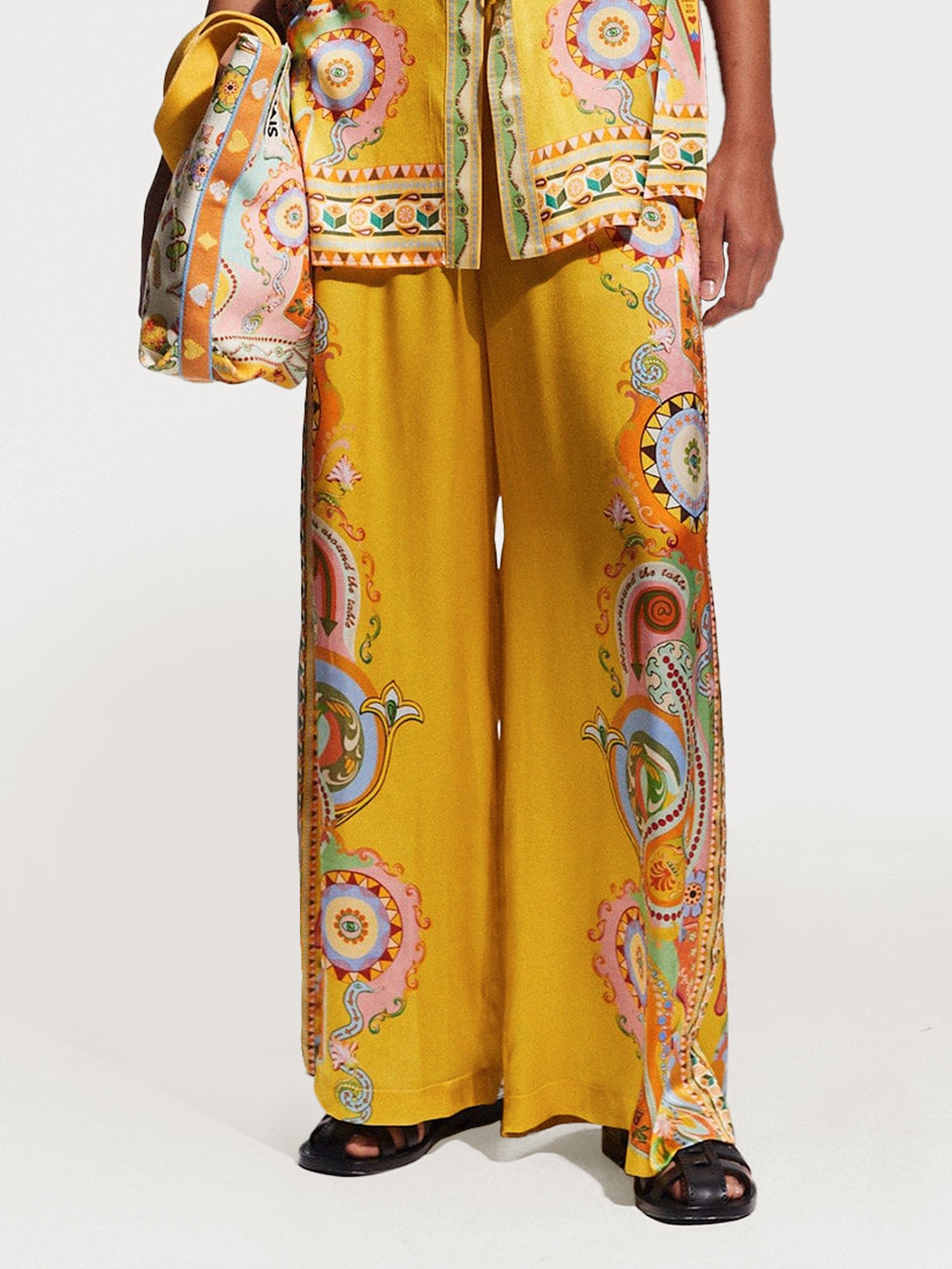 Luxe Satin Oversized Pants with Modern Print