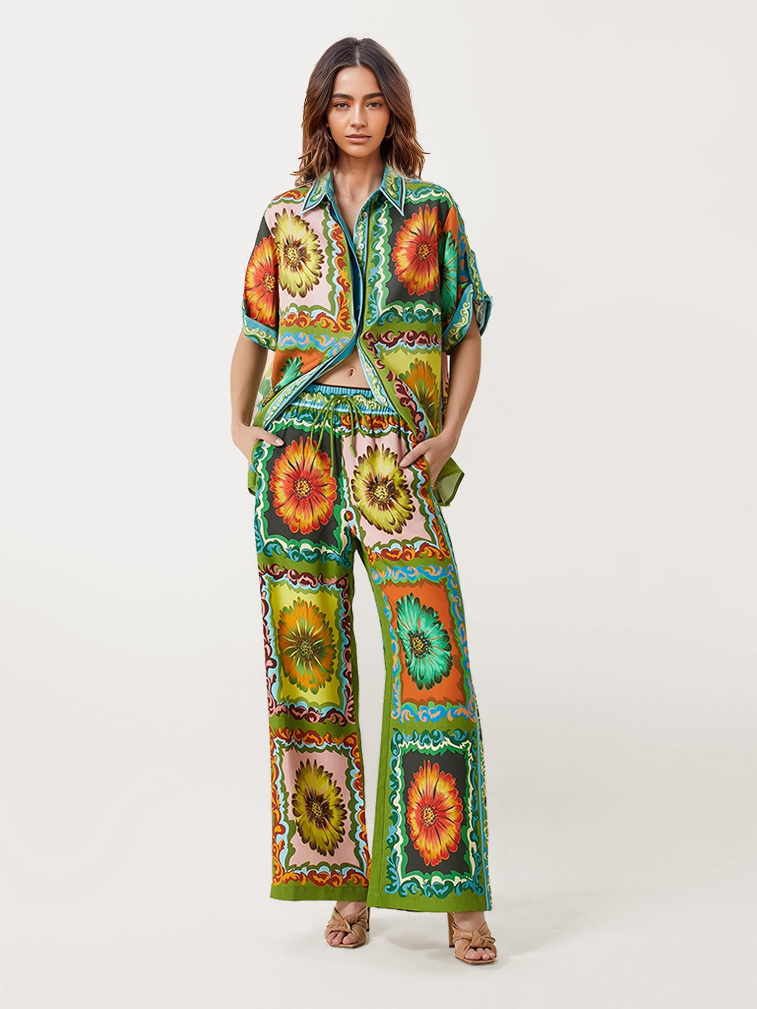 Floral Harmony Oversized Button-Down Shirt