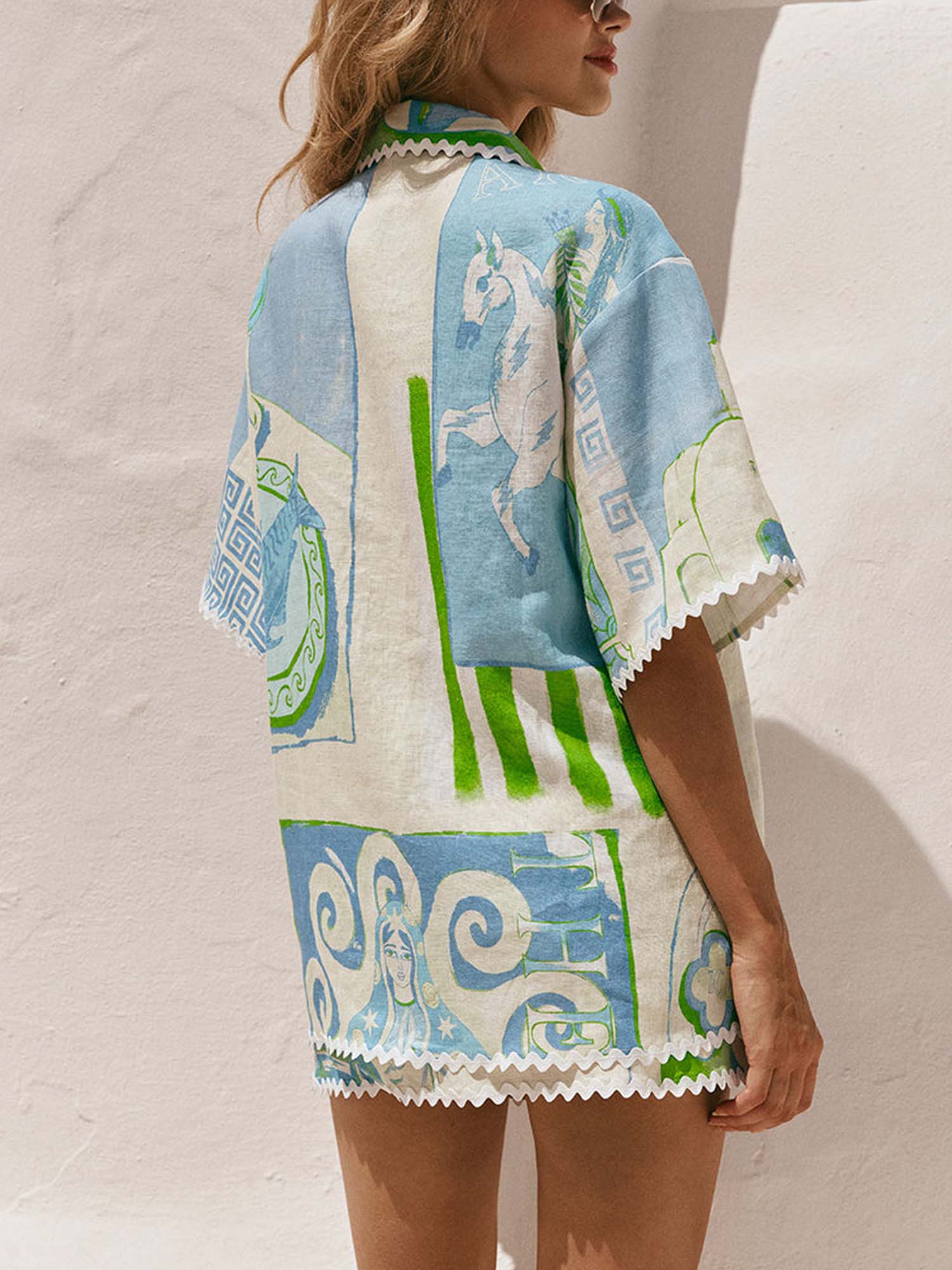 Santorini Charm Embroidered Mini Dress Set