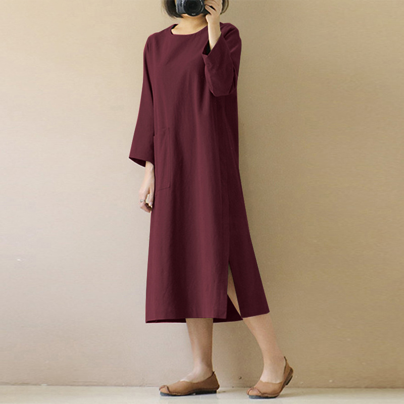 2026 🔥Retro Mid-Length Cotton Linen Dress