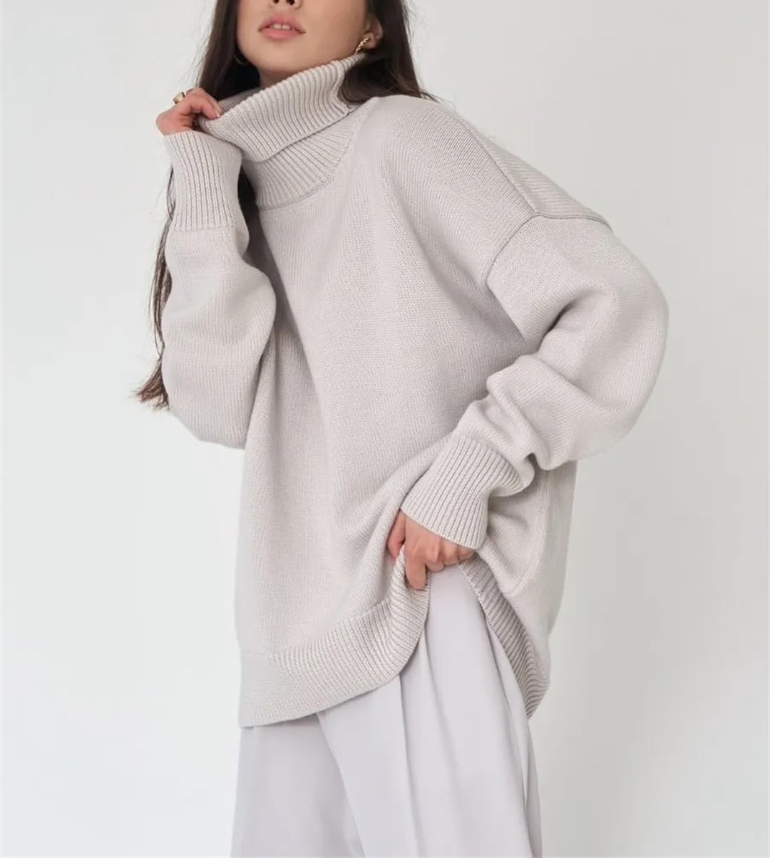2025 Women Turtleneck Sweater Casual Loose Knitted Jumper
