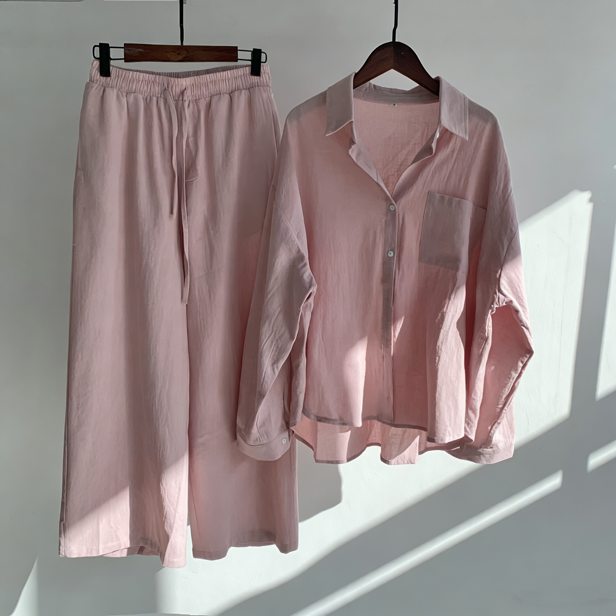 🌸Cotton and linen shirt and high-waisted trousers set
