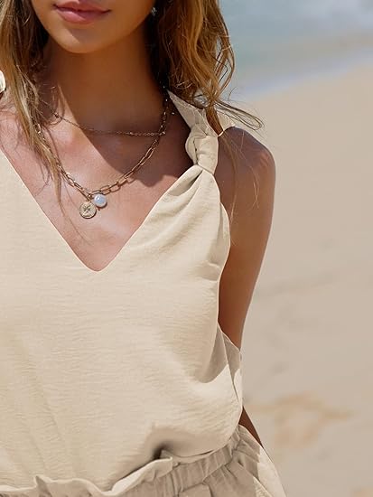 Women's V-neck short-sleeved vacation two-piece suit