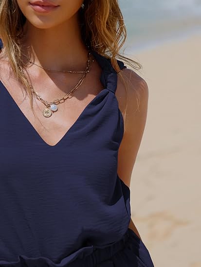 Women's V-neck short-sleeved vacation two-piece suit