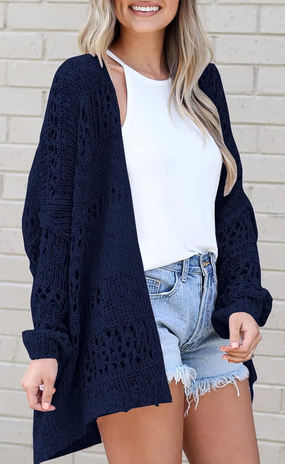 Women's Crochet Cardigan Sweater Solid Color Cardigan Jacket