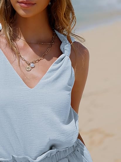 Women's V-neck short-sleeved vacation two-piece suit