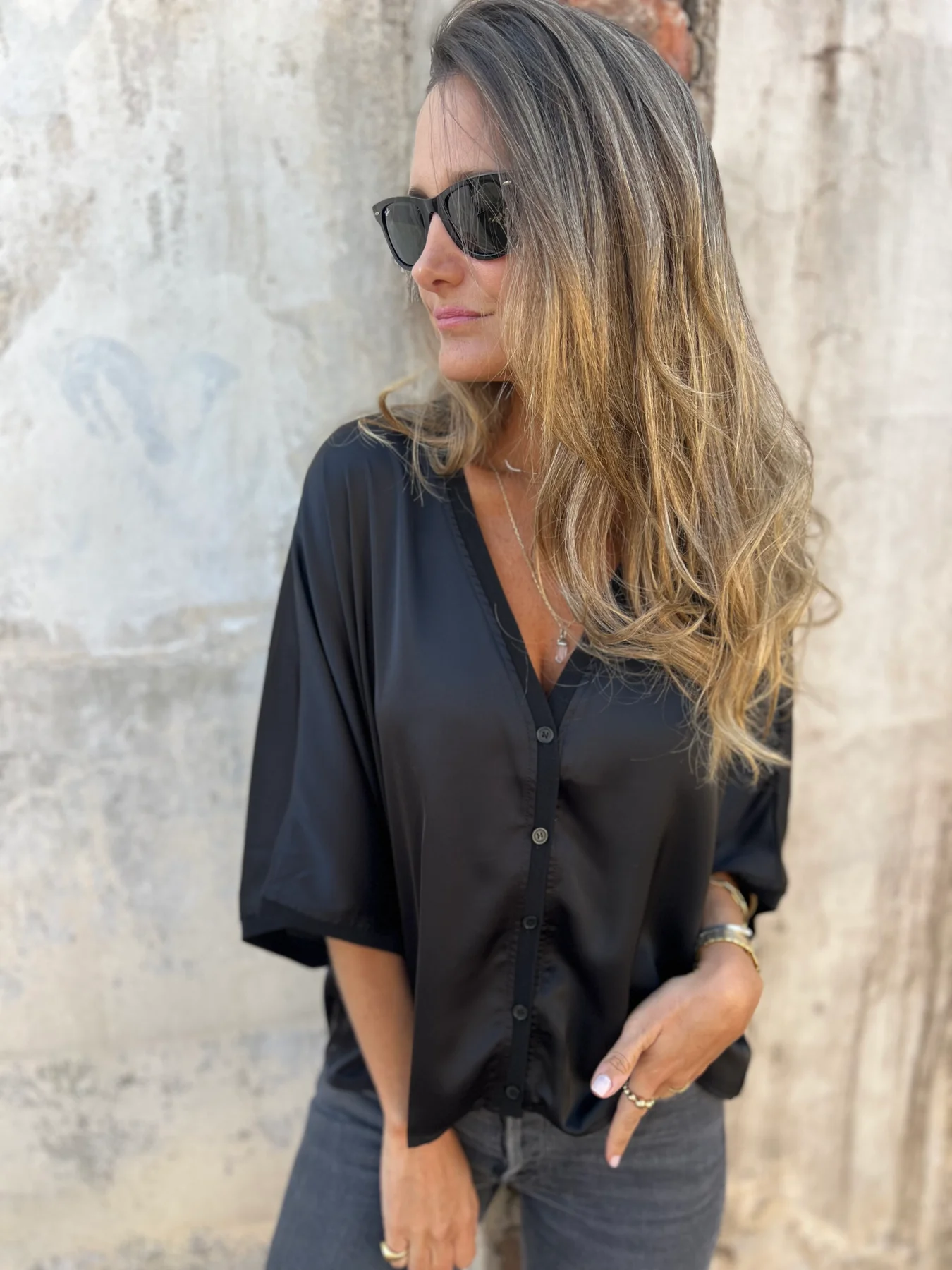 Silk 3/4 Half Lantern Sleeve Vest