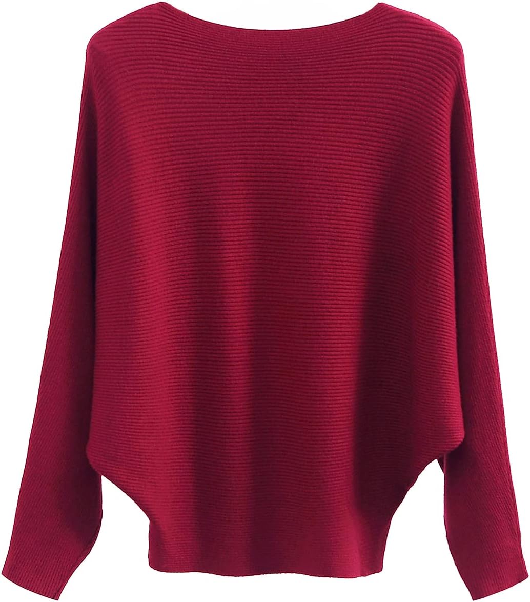 GABERLY Boat Neck Batwing Sleeves Dolman Knitted Sweaters and Pullovers Tops for Women