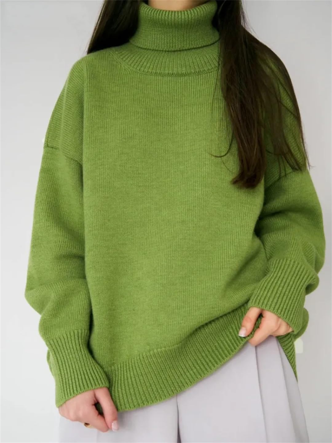 2025 Women Turtleneck Sweater Casual Loose Knitted Jumper