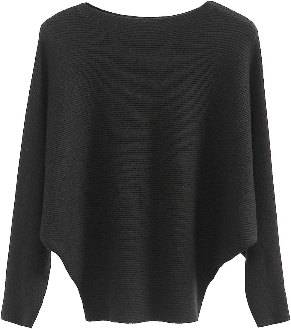 GABERLY Boat Neck Batwing Sleeves Dolman Knitted Sweaters and Pullovers Tops for Women