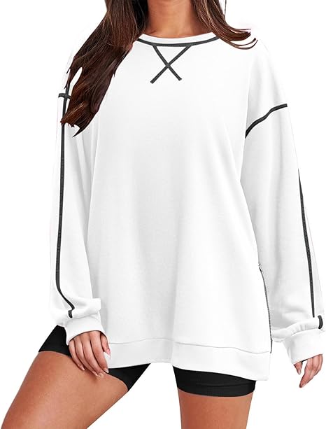 Women‘s Oversized Sweatshirt Crewneck Tunic Pollover Shirts Side Zipper Hoodie Sweater