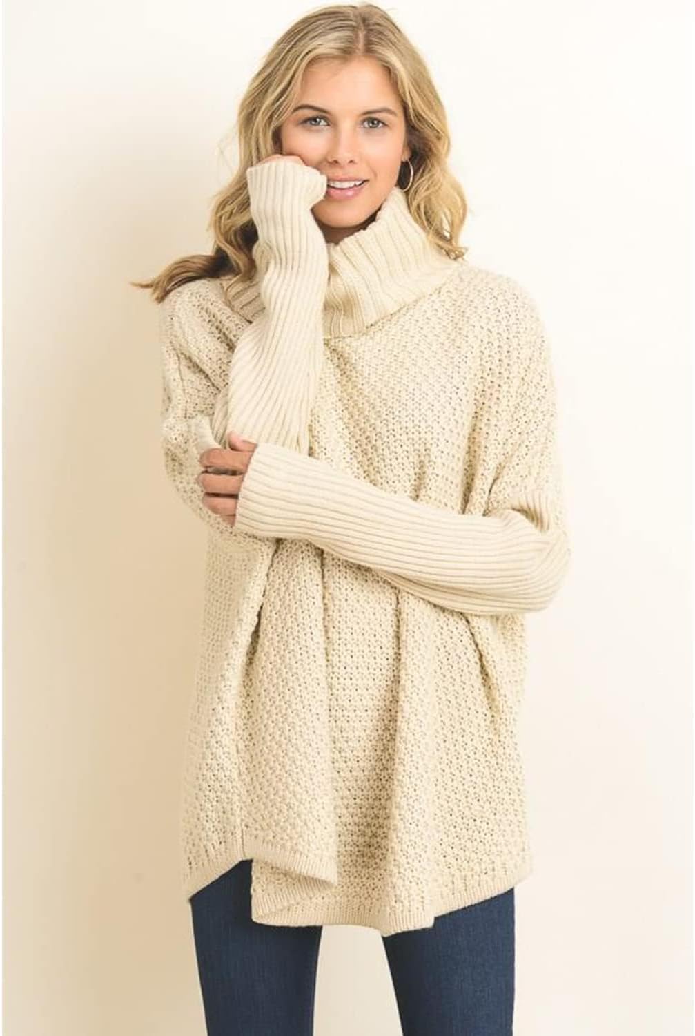 Women's Oversized Turtleneck Long Sleeve Casual Pullover Knit Tunic Sweater