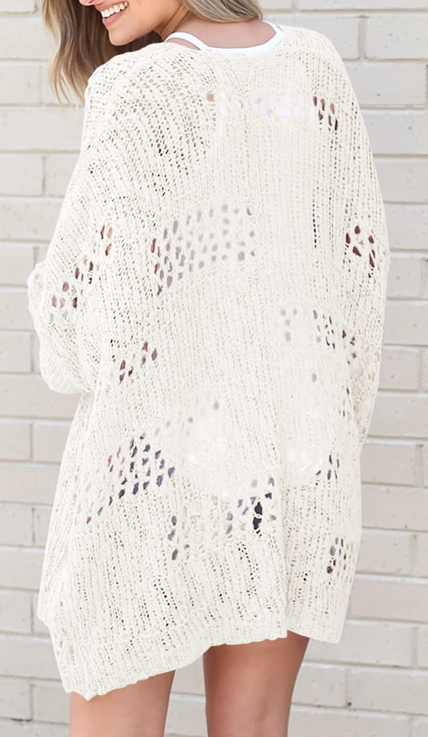 Women's Crochet Cardigan Sweater Solid Color Cardigan Jacket